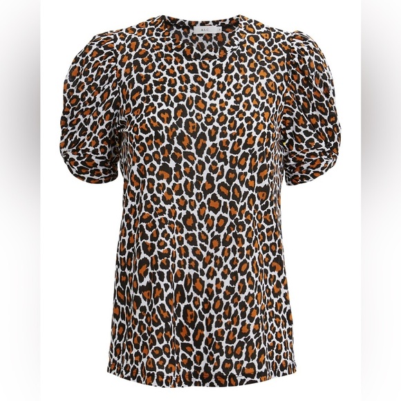 ALC Women’s Kati Leopard Print Super Soft Twist Puffed Sleeve Tee Sz Small - Picture 1 of 7